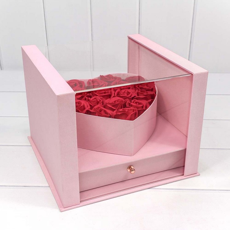 Коробка "Аквариум" 24*24*20 с сердцем и ящичком Розовый 1/12 Арт: 720685/2