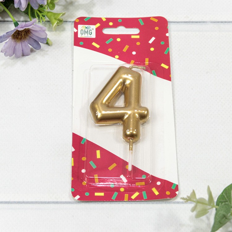 Свеча для торта Цифра 4 Золотой 6см 1/12 1/120 Арт: 20013/4