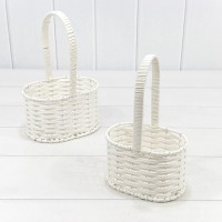 Корзины плетёные Овальные Набор 1/2 17*13*10/25 (±5%) из пластика с ручкой Белый 1/36 Арт: 420175/1