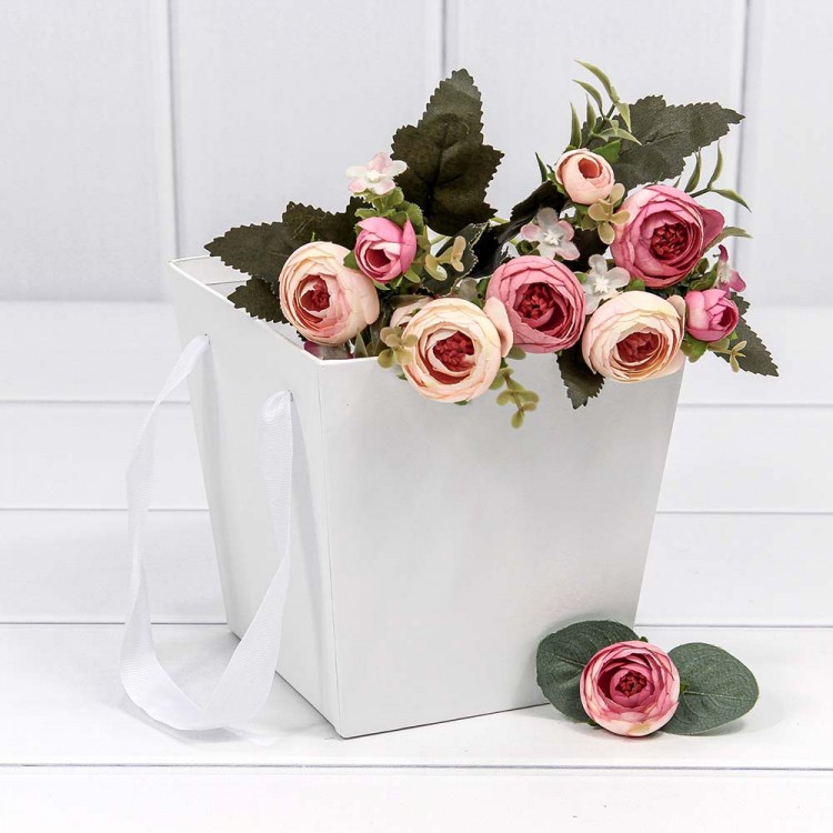 Коробка "Ваза для цветов" 14,5*14,5*15 с ручками Белый 1/12 1/120 Арт: 721163/417