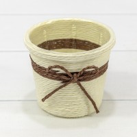 Кашпо плетёное Круглое 10*9 (±5%) из бумаги с бантиком Бежевый 1/100 Арт: 420144/9