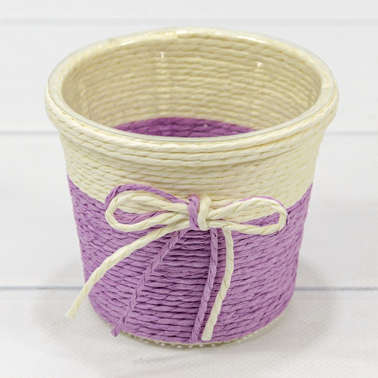 Кашпо плетёное Круглое 10*9 (±5%) из бумаги с бантиком Фиолетовый 1/100 Арт: 420144/13