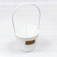Корзина плетёная Круглая 12*10,5/26 (±5%) из пластика с ручкой Белый 1/80 Арт: 420134/1