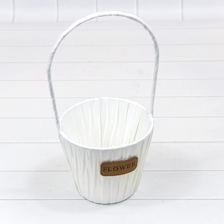 Корзина плетёная Круглая 12*10,5/26 (±5%) из пластика с ручкой Белый 1/80 Арт: 420134/1
