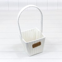 Корзина плетёная Квадратная 11,5*11,5*11/27 (±5%) из пластика с ручкой Белый 1/80 Арт: 420135/1