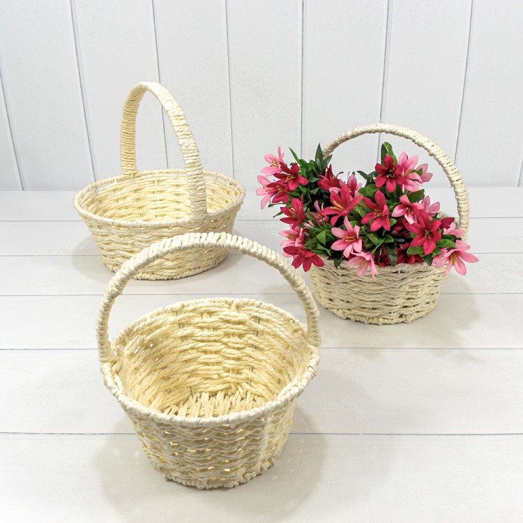 Корзины плетёные Круглые Набор 1/3 25*10 (±5%) из бумаги с ручкой Бежевый 1/20 Арт: 420181/122