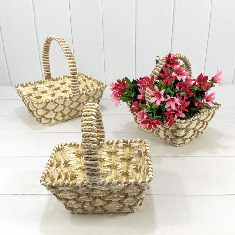 Корзины плетёные Прямоугольные Набор 1/3 27*20*10 (±5%) из бумаги с ручкой Бежевый 1/20 Арт: 420182/122