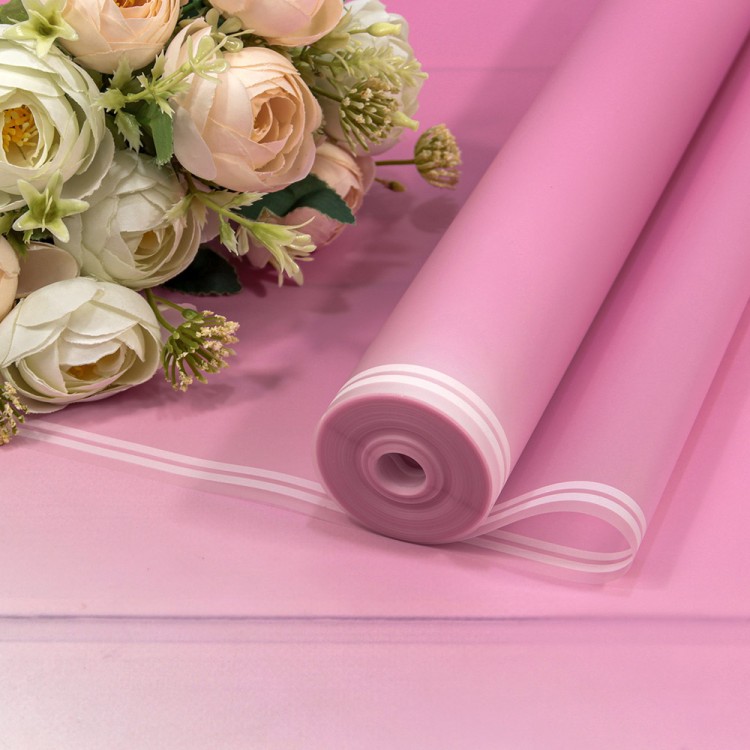 Плёнка 59см 800г матовая с двойной белой полосой 55мкм Светло-пурпурный 1/6 1/12 Арт: 80024/673