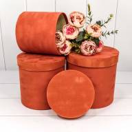 Коробки Цилиндр Набор 1/3 19,5*19 &quot;Бархатный&quot; Красно-оранжевый 1/18 Арт: 720767/10 - Коробки Цилиндр Набор 1/3 19,5*19 "Бархатный" Красно-оранжевый 1/18 Арт: 720767/10